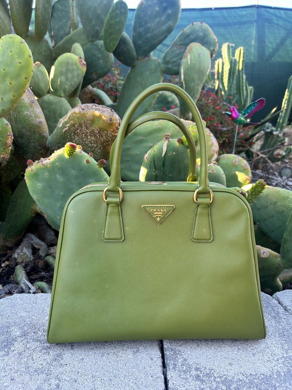 Prada Olive Green Saffiano Leather Satchel